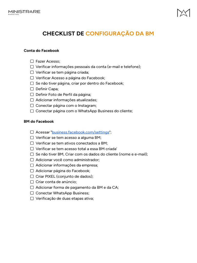 Checklist de Configuração da BM Facebook | PDF