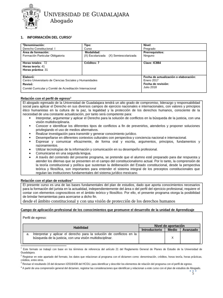 Plan de estudios derecho constitucional i pdf constituci n plan