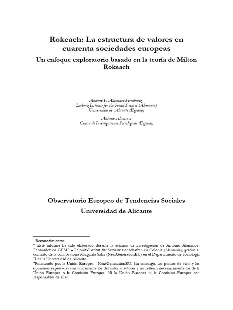 Valores en 40 sociedades europeas según Rokeach | PDF | Ideologías ...