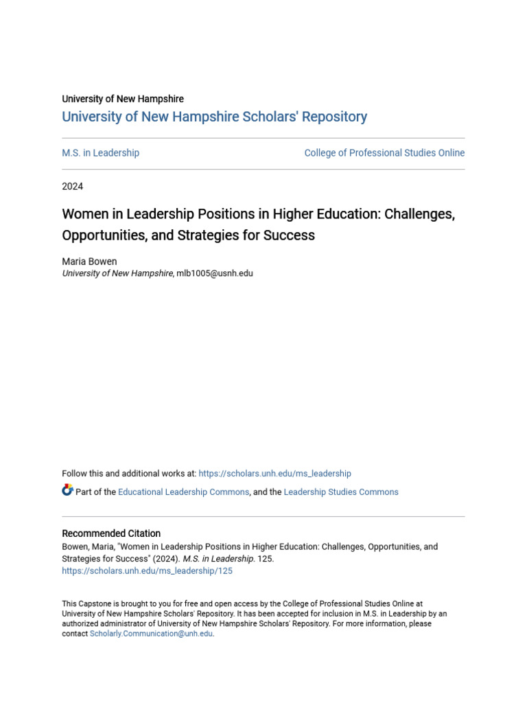 Women in Leadership Positions in Higher Education - Challenges Op | PDF ...