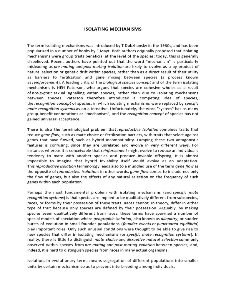 Evolutionary Isolation Explained | PDF | Evolution | Species