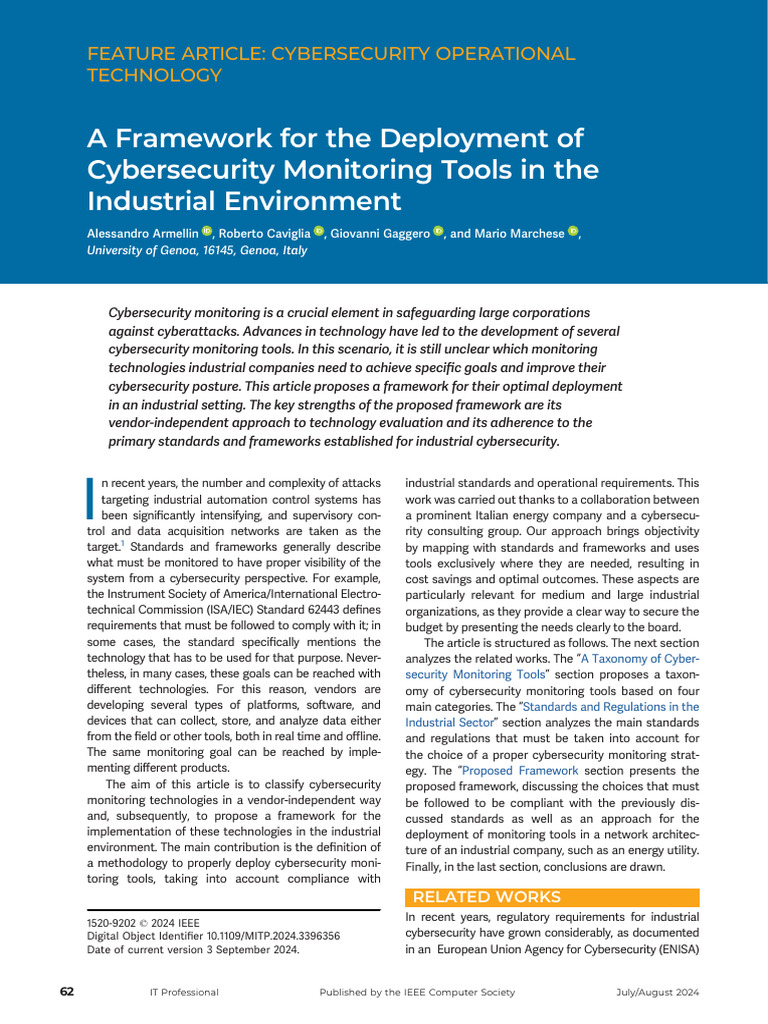 A Framework For The Deployment of Cybersecurity Monitoring Tools in The ...