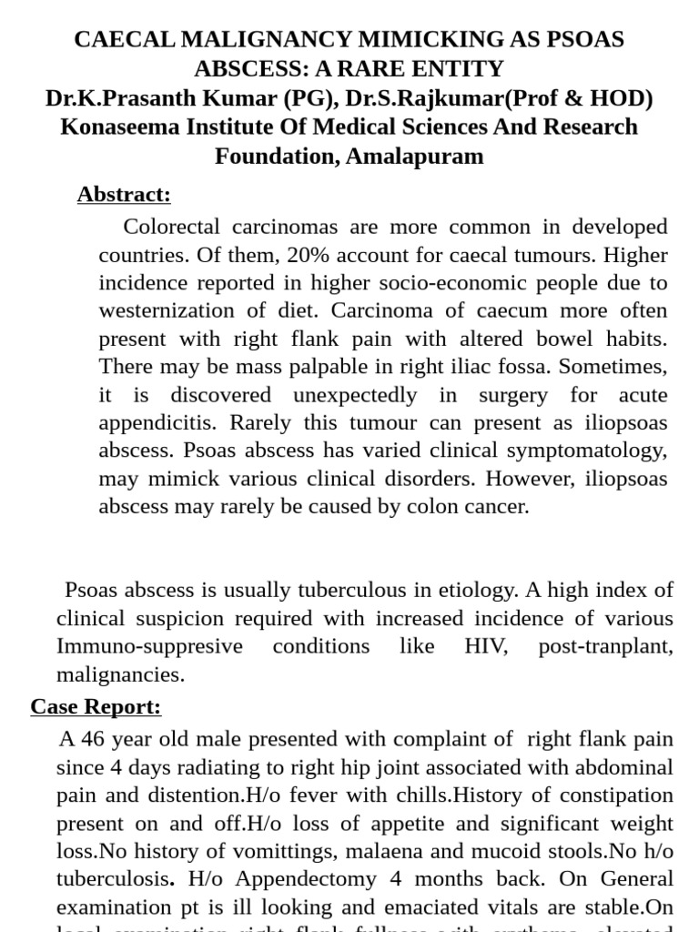 Caecal Carcinoma Mimicking Psoas Abscess | PDF | Colorectal Cancer ...