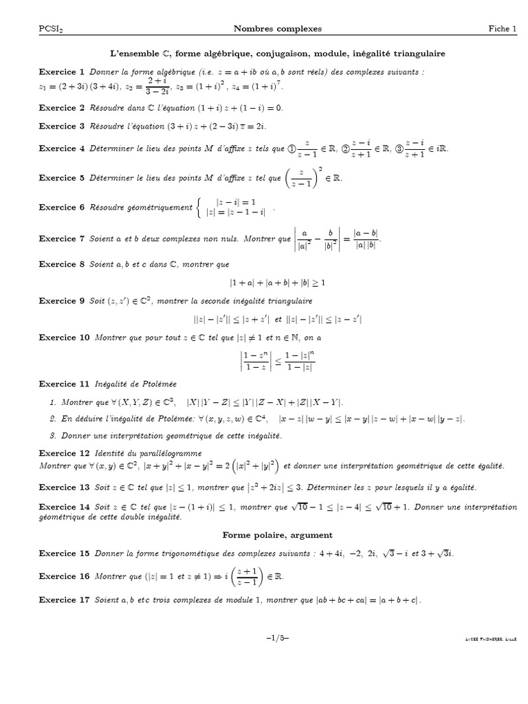 Exercices Corrigés sur Nombres Complexes | PDF | Nombre complexe ...