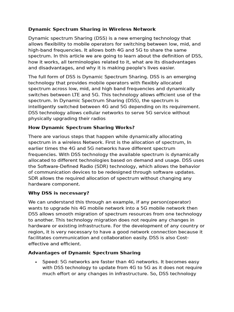 Dynamic Spectrum Sharing in Wireless Network | PDF | Radio Spectrum | 4 G