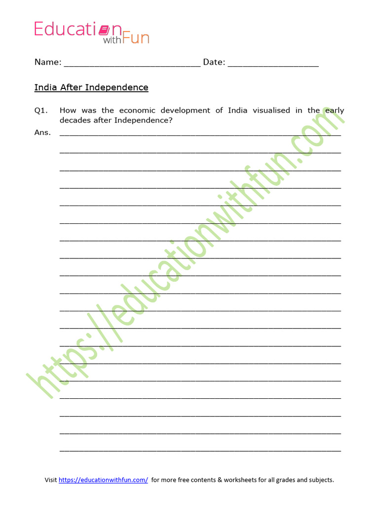 India After Independence Worksheet 9 | PDF | Economies