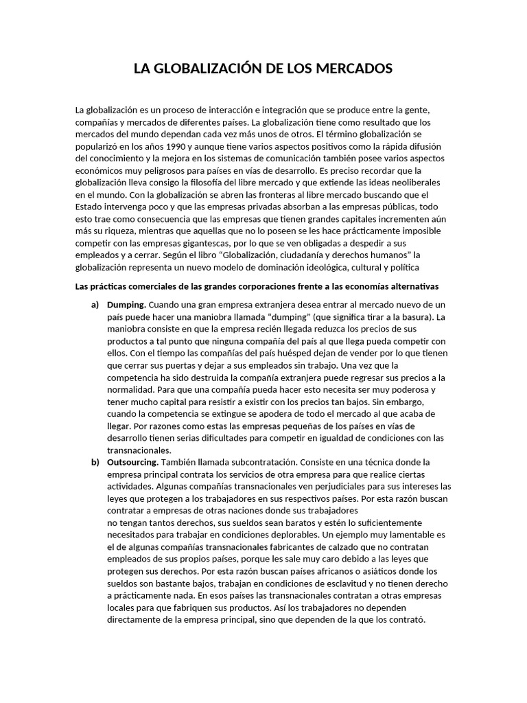 La Globalización de Los Mercados | PDF | Monopolio | Business