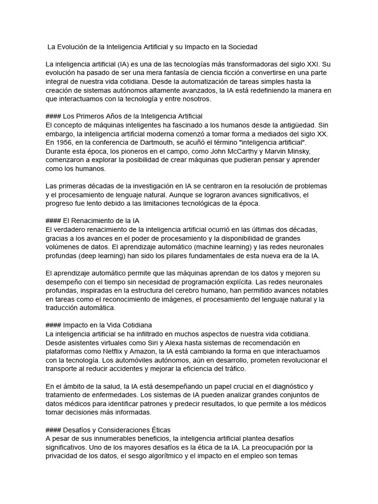 La Evolución de La Inteligencia Artificial y Su Impacto en La Sociedad ...