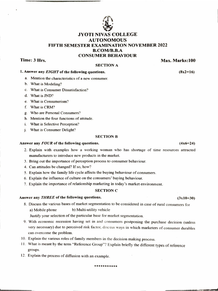 Consumer Behaviour - BCom, BBA Syllabus JNC | PDF