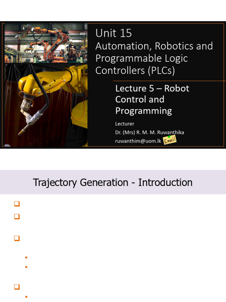 Lecture 5 Robot Control And Programming Pdf Kinematics Acceleration