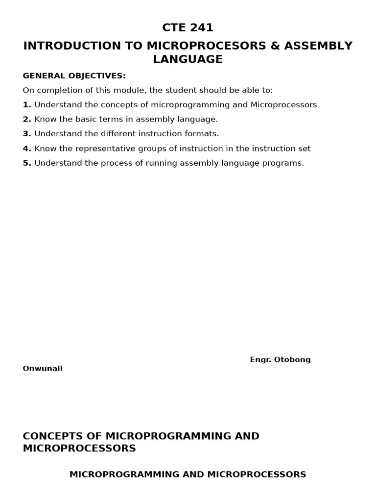 Students Copy CTE 241 Intro To Microprocessor and Assembl 055542 | PDF ...