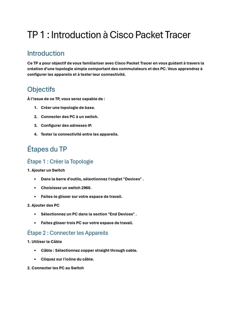 Introduction à Cisco Packet Tracer | PDF | Protocoles Internet ...