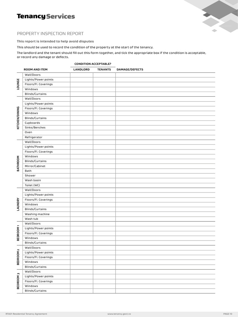 Tenancy Property Inspection Report Template | PDF | Landlord ...