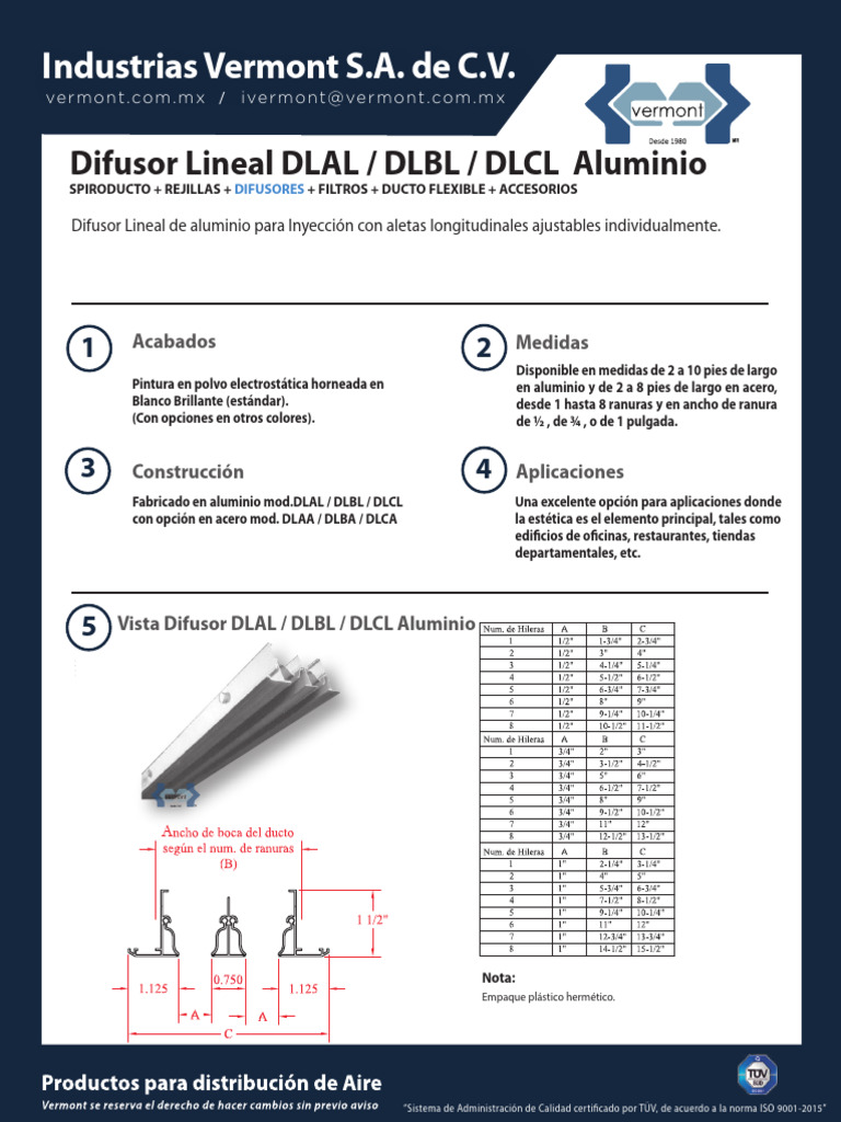 Difusor Lineal Vermont: Estética y Función | PDF | Aluminio