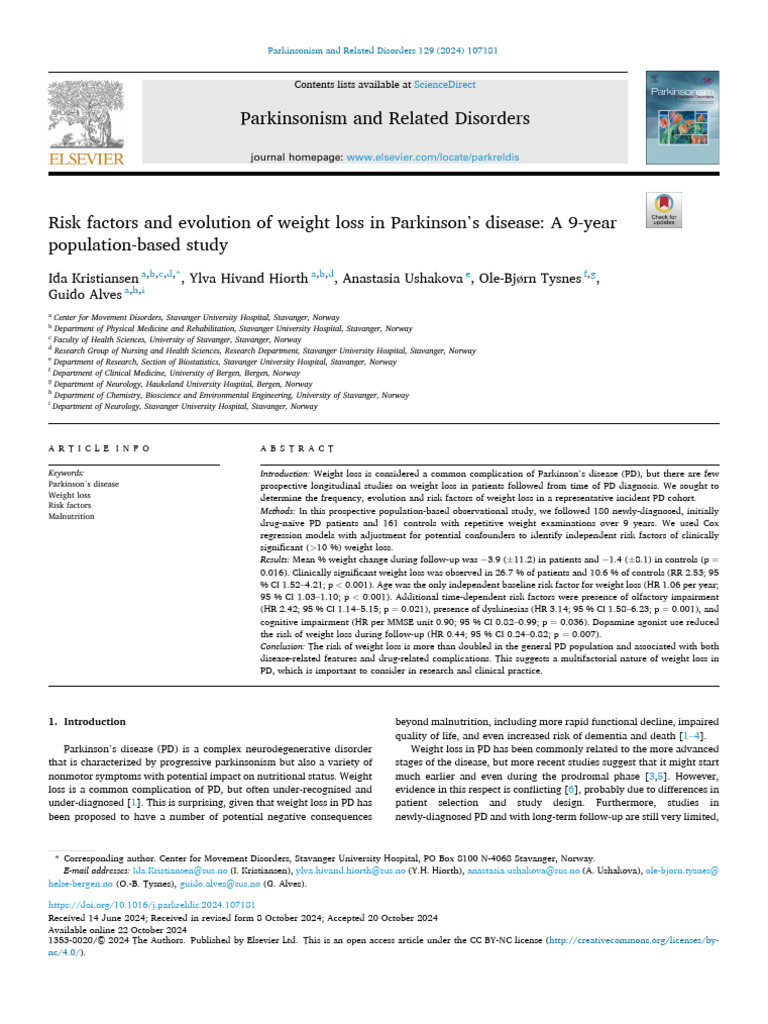 Risk Factors and Evolution of Weight Loss in Parki | PDF | Parkinson's ...
