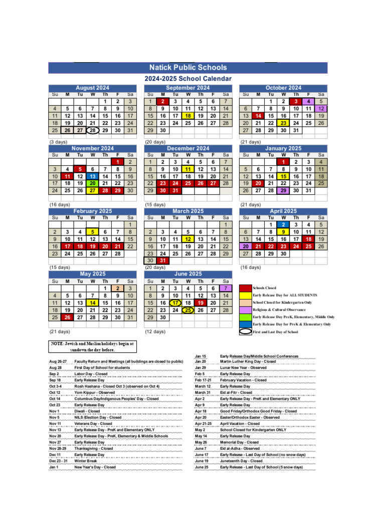24-25 school-year-calendar Natick PS | PDF | Observances | Festival