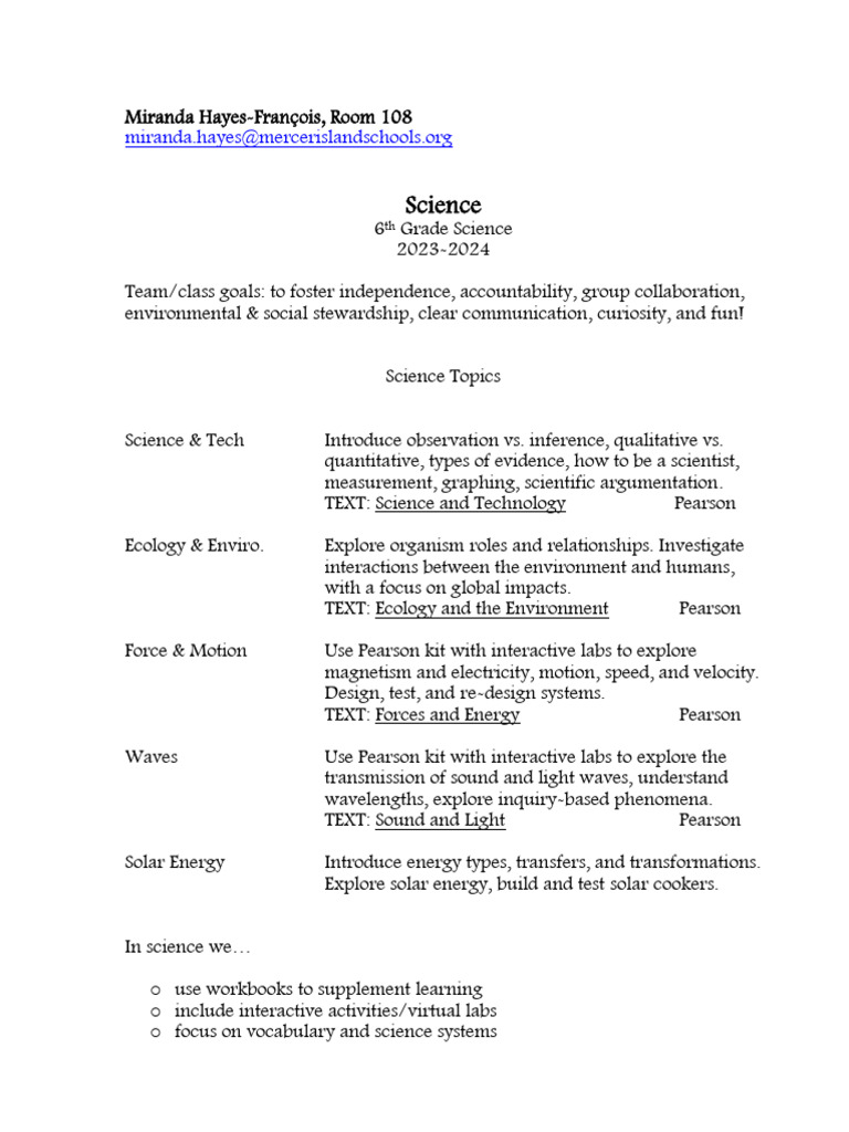 23-24 6th Science Syllabus | PDF | Science | Waves
