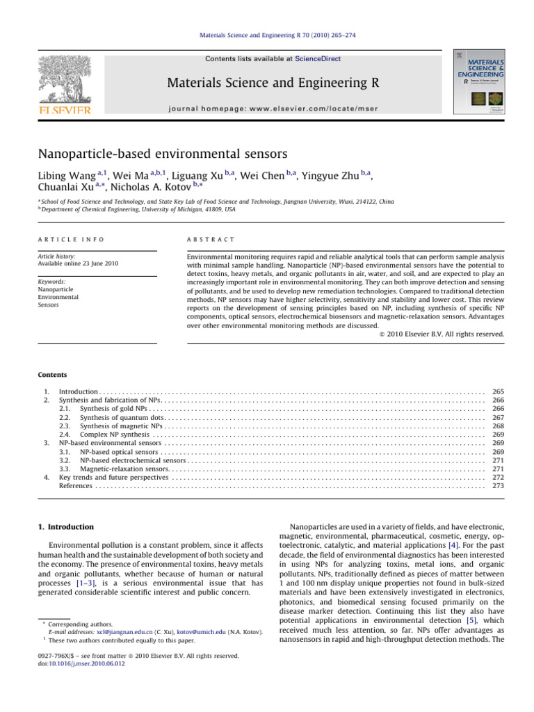 Nanoparticle Based Environmental Sensors | PDF | High Performance ...