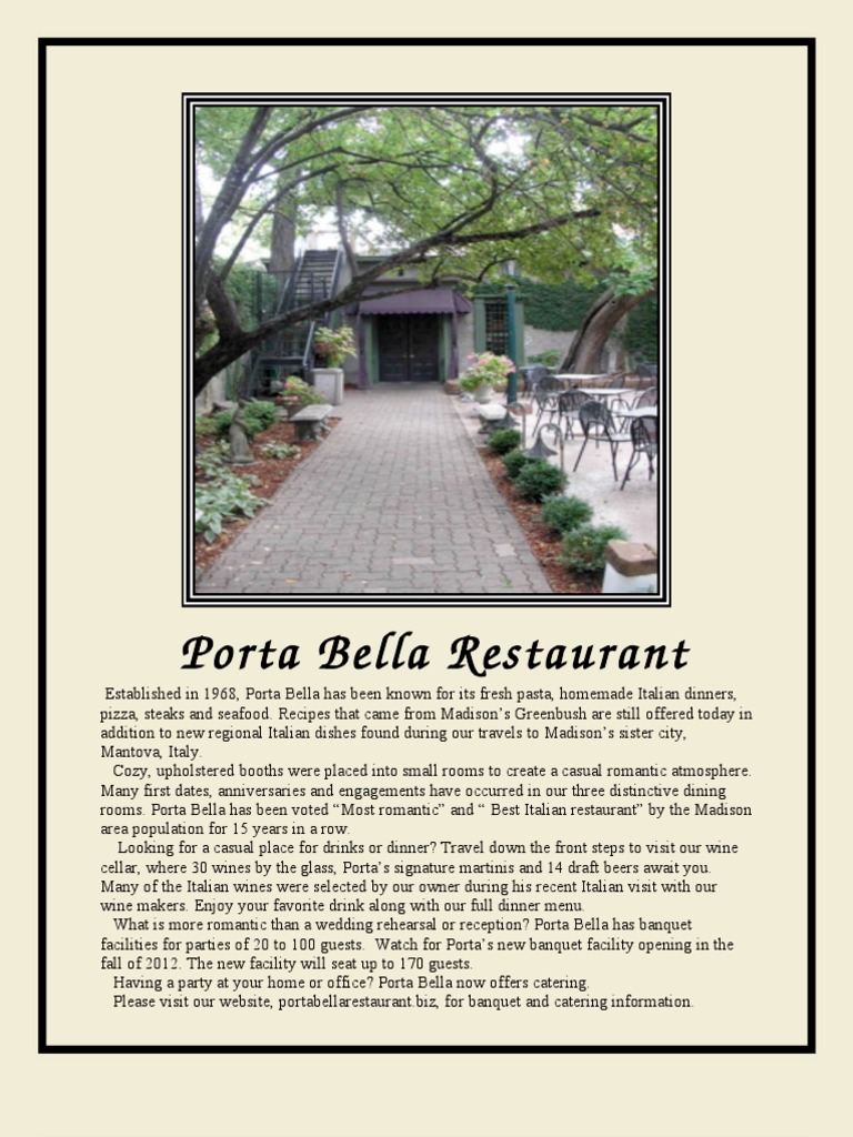 Porta Bella Restaurant Menu Italian Cuisine Salad