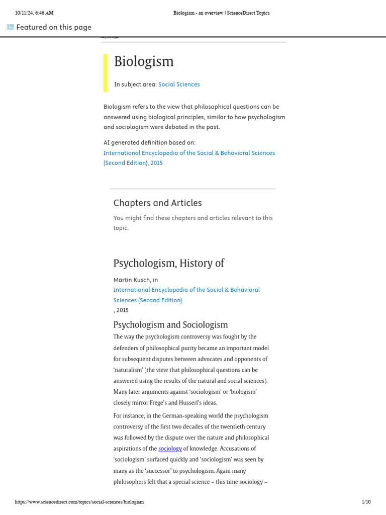 Biologism - An Overview - ScienceDirect Topics | PDF | Science | Social ...