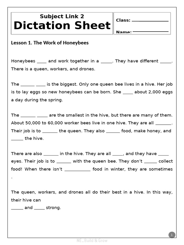 Subject Link 2 (2nd) - Dictation - WORD | PDF | Honey Bee | Beehive