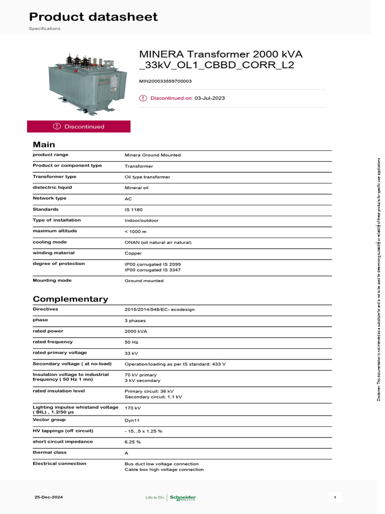 Minera Transformer Specifications and Status | PDF | Transformer ...