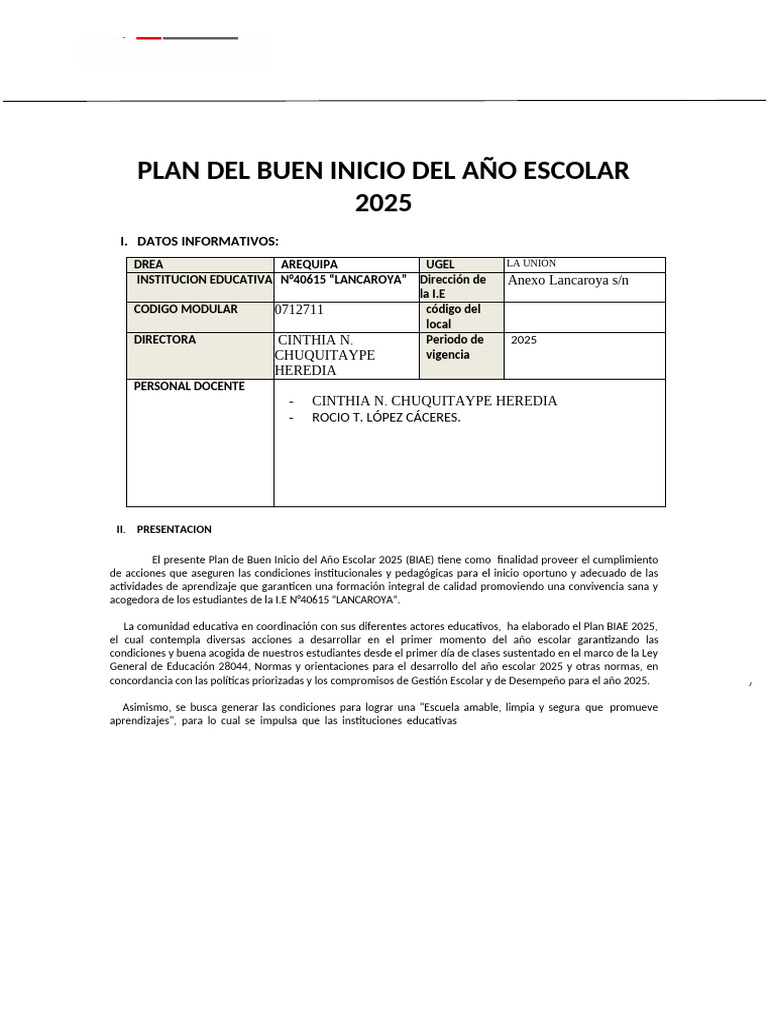 Plan de Buen Inicio Escolar 2025 | PDF | Educación primaria | Escuelas