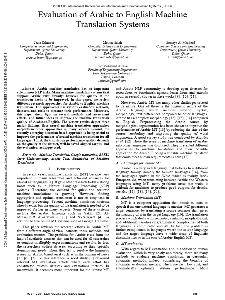 Arabic to English MT System Evaluation | PDF | Linguistics | Human ...