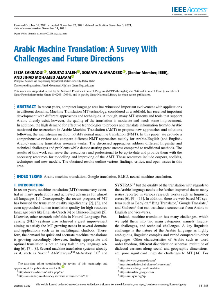 Arabic Machine Translation A Survey With Challenges and Future ...