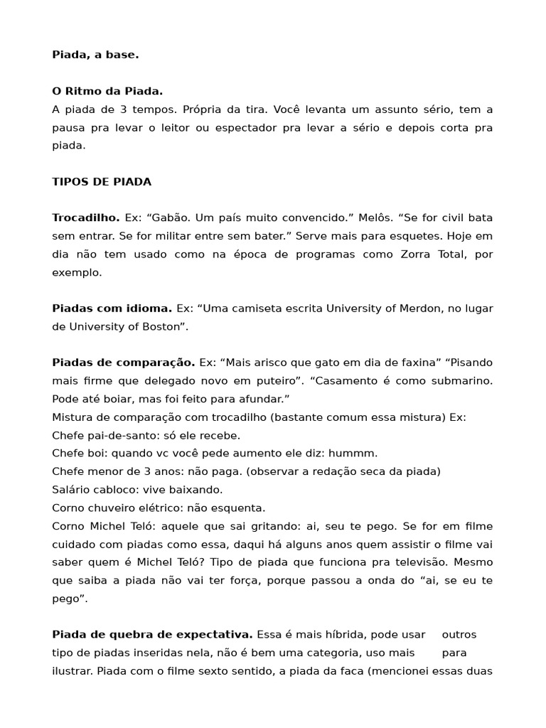 Tipos e Estruturas de Piadas | PDF | Piadas | Comédia