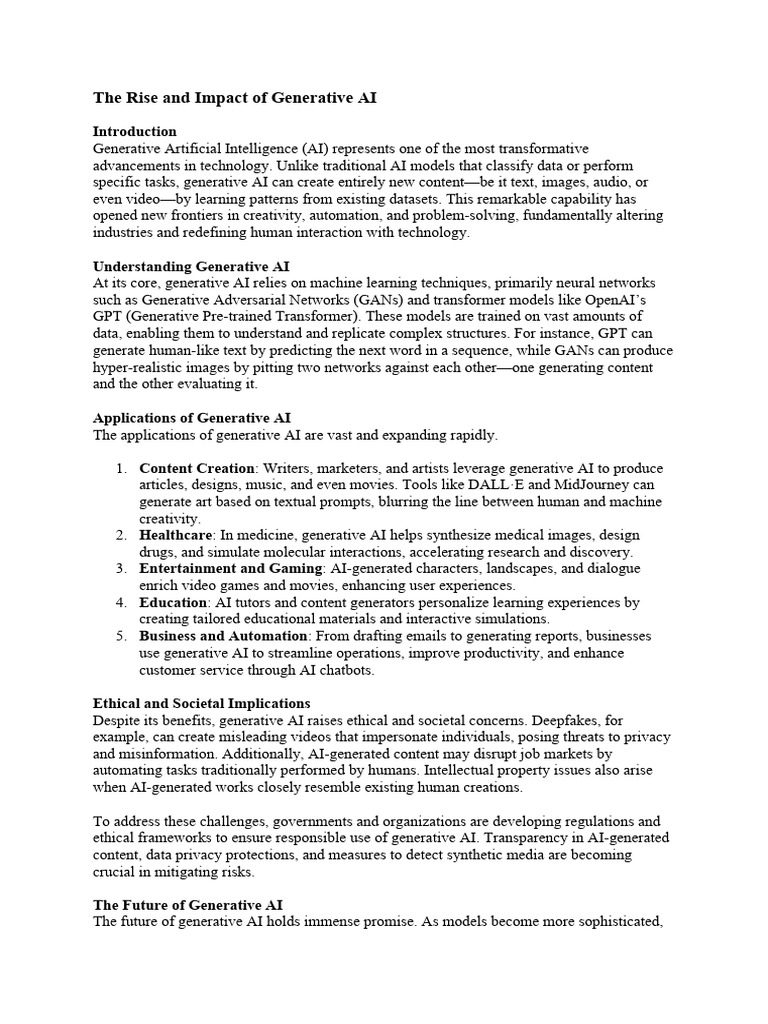 Generative AI: Transforming Creativity & Ethics | PDF | Artificial ...