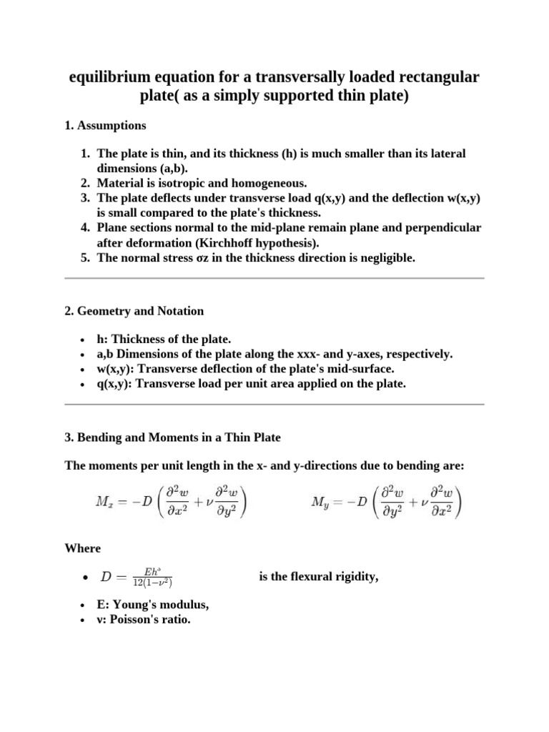 Equilibrium Equation For A Transversally Loaded Rectangular Plate (As A ...