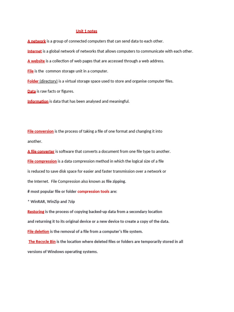Grade 10 IT Unit 1 & 2 Notes | PDF | Computer File | Transmission Medium