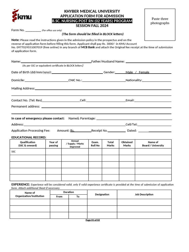 Admission Form Post RN - Fall 2024 | PDF | Identity Document | Justice