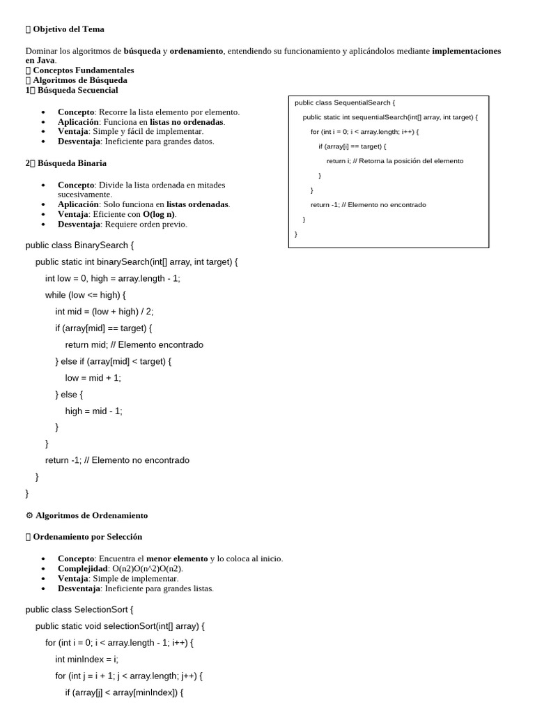 Algoritmos de Búsqueda y Ordenamiento en Java | PDF | Ingeniería de ...