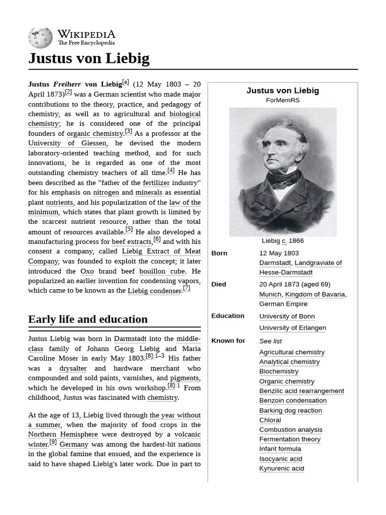 Justus von Liebig: Pioneer of Chemistry | PDF | Chemistry