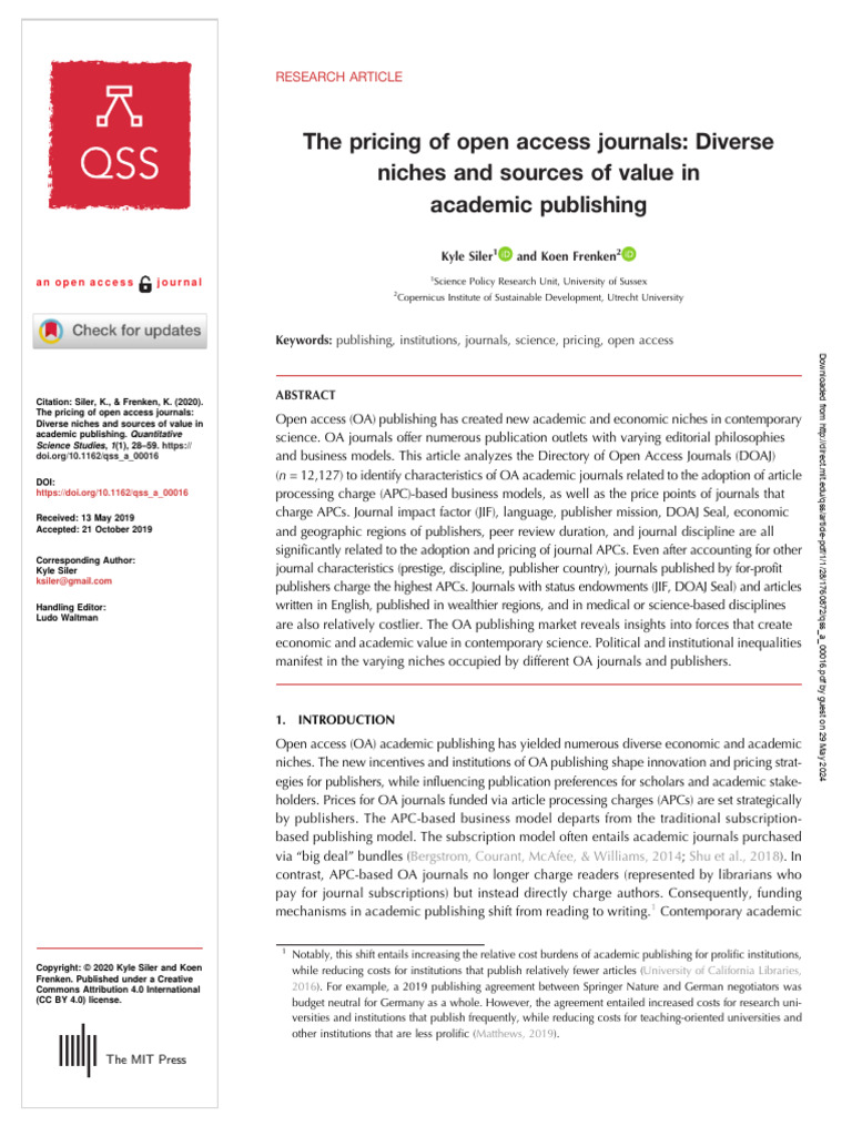 Pricing of OA Journal - Detailed | PDF | Open Access | Academic Publishing