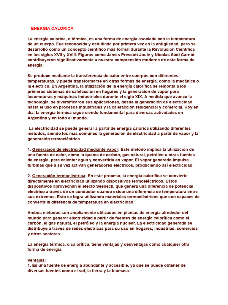 Energia Calorica | PDF | Generación eléctrica | Energía renovable