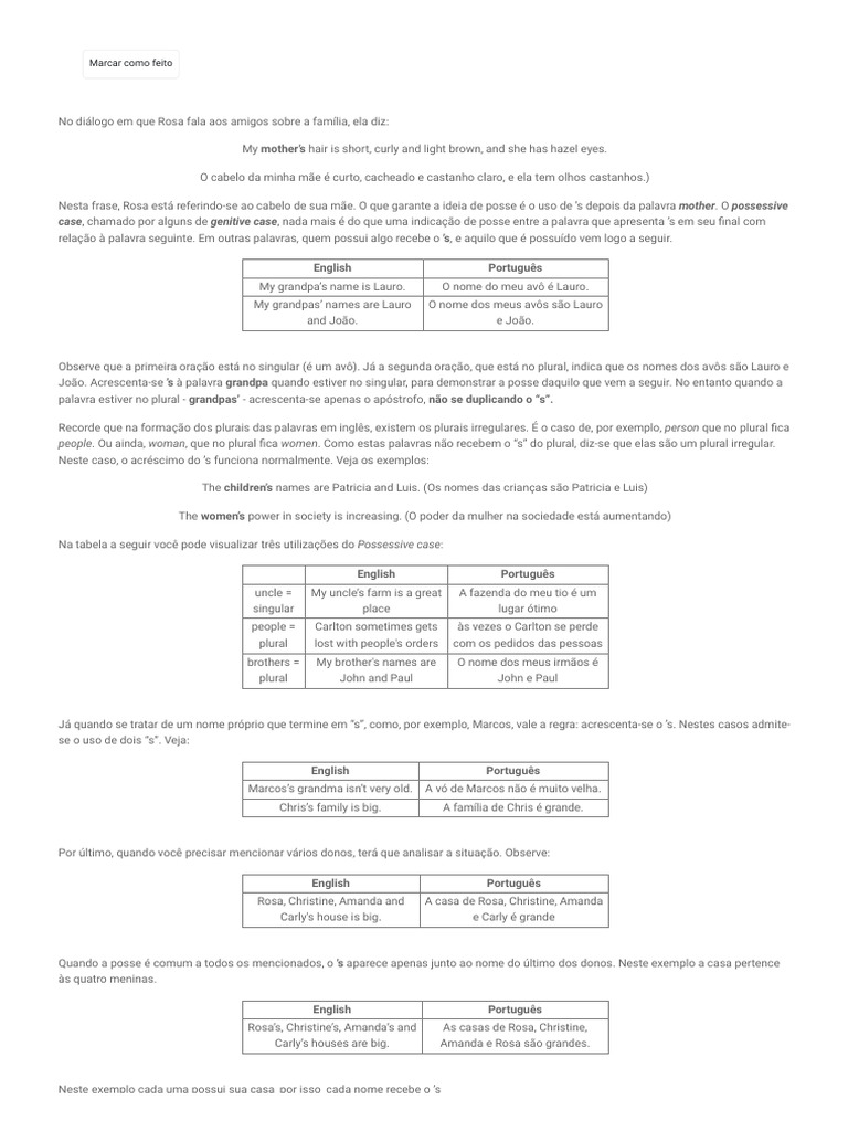 INGLÊS22024B - 2.7 Possessive (Genitive) Case | PDF | Plural