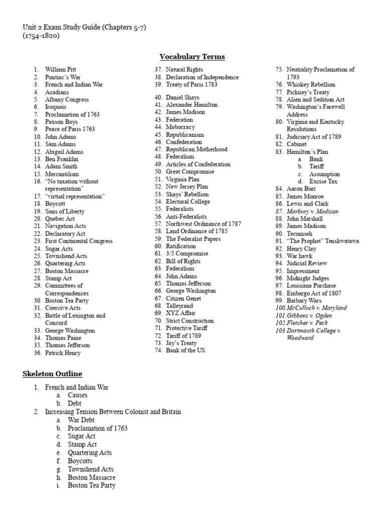 Unit+2+(Chap+5 7)+Study+Guide | PDF | Continental Congress | James Madison