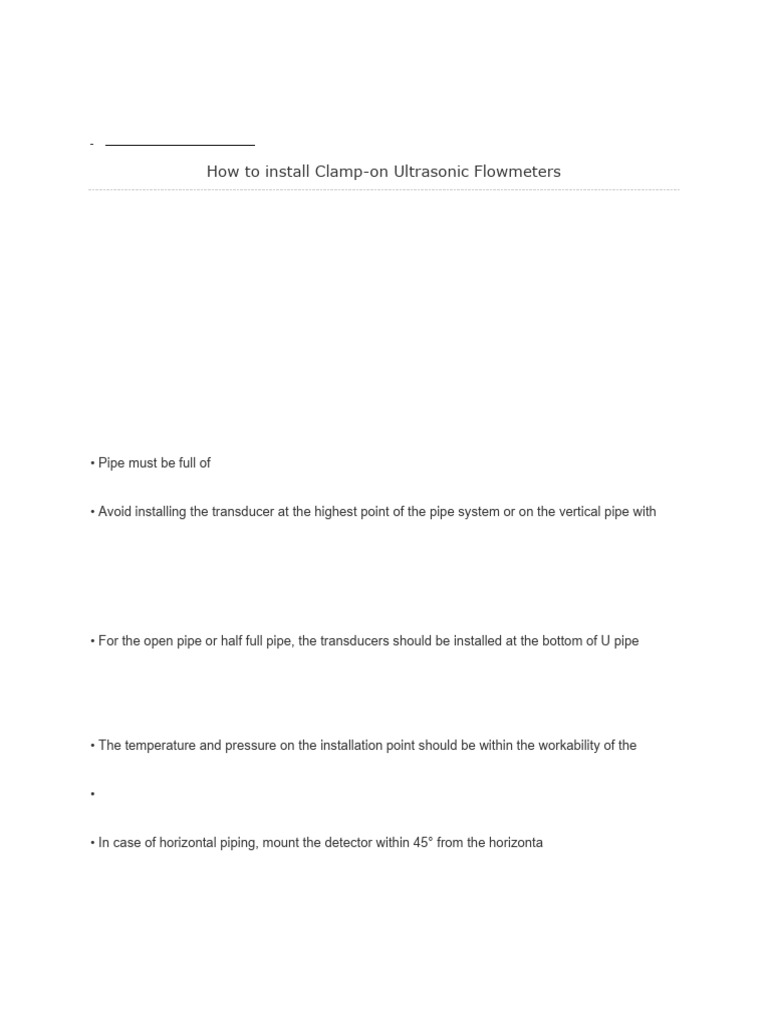 Ultrasonic Flowmeter Installation Guide | PDF | Pipe (Fluid Conveyance ...