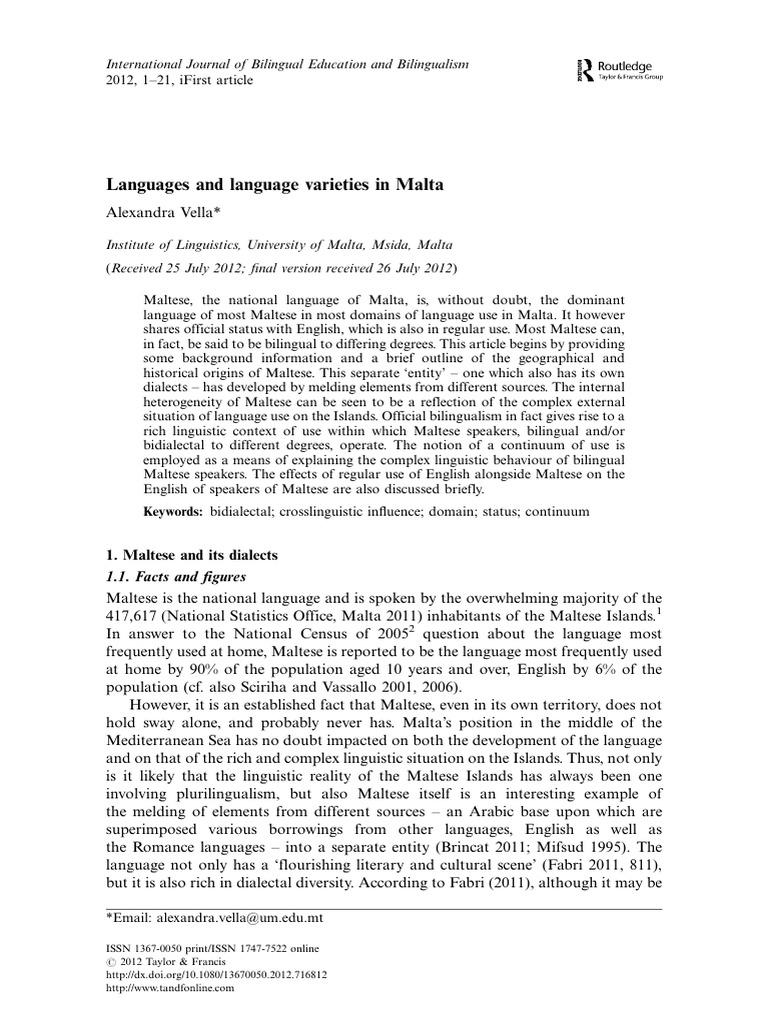 Maltese: Language and Bilingualism | PDF | Malta | Arabic