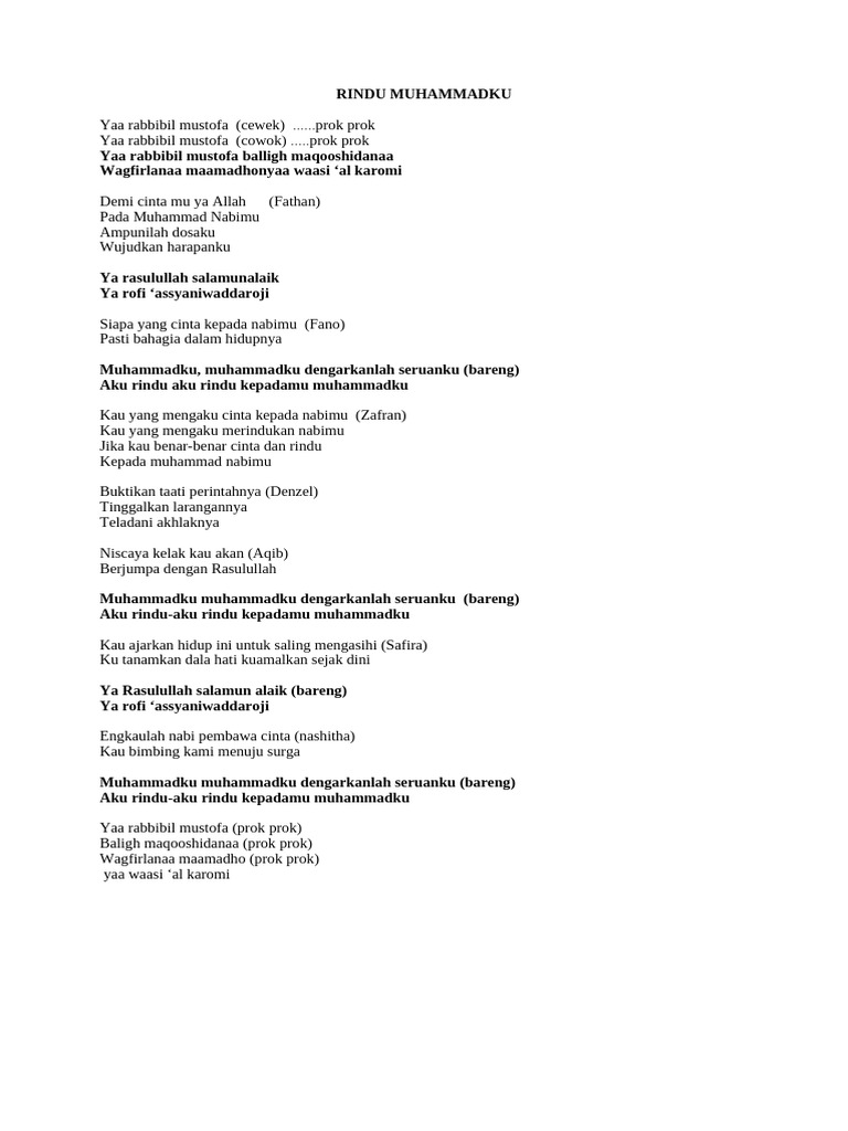 Lirik Qasidah Rindu Muhammadku | PDF