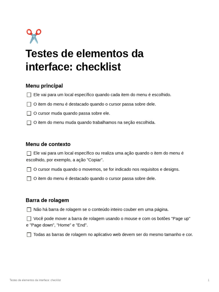 Checklist de Testes de Interface Web | PDF | Teclado de computador ...