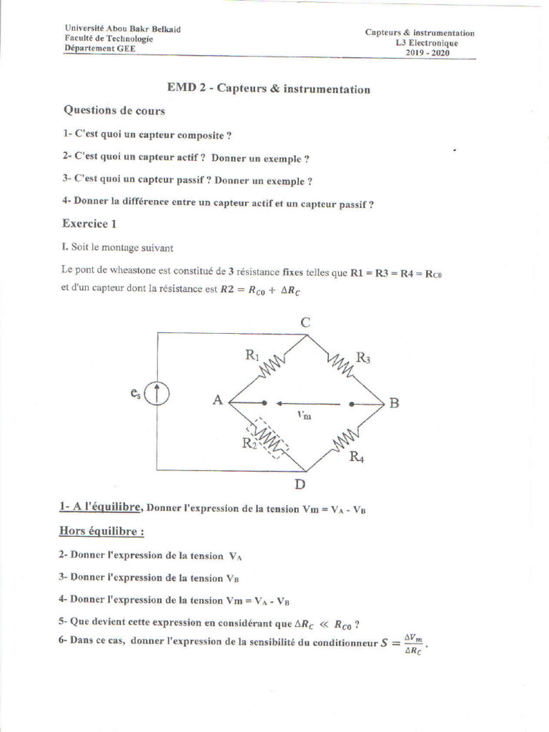 Examen3 Capteurs Et Instrumentation | PDF