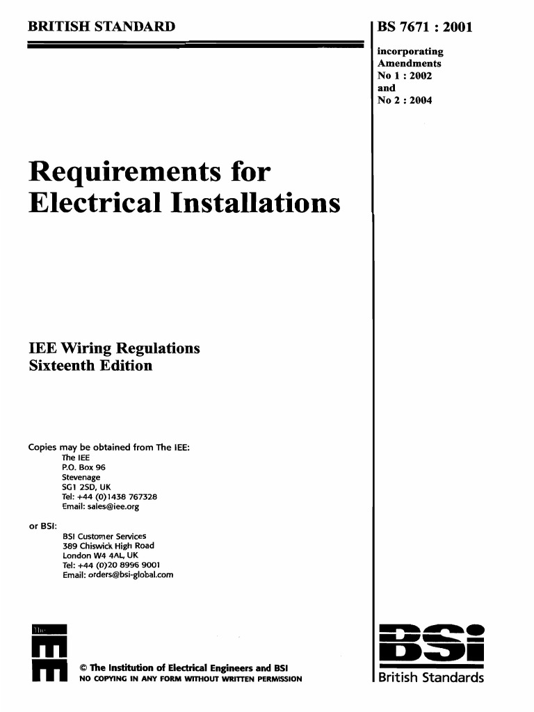 BS 7671 2001 - 2004 Requirements For Electrical Installation. | PDF