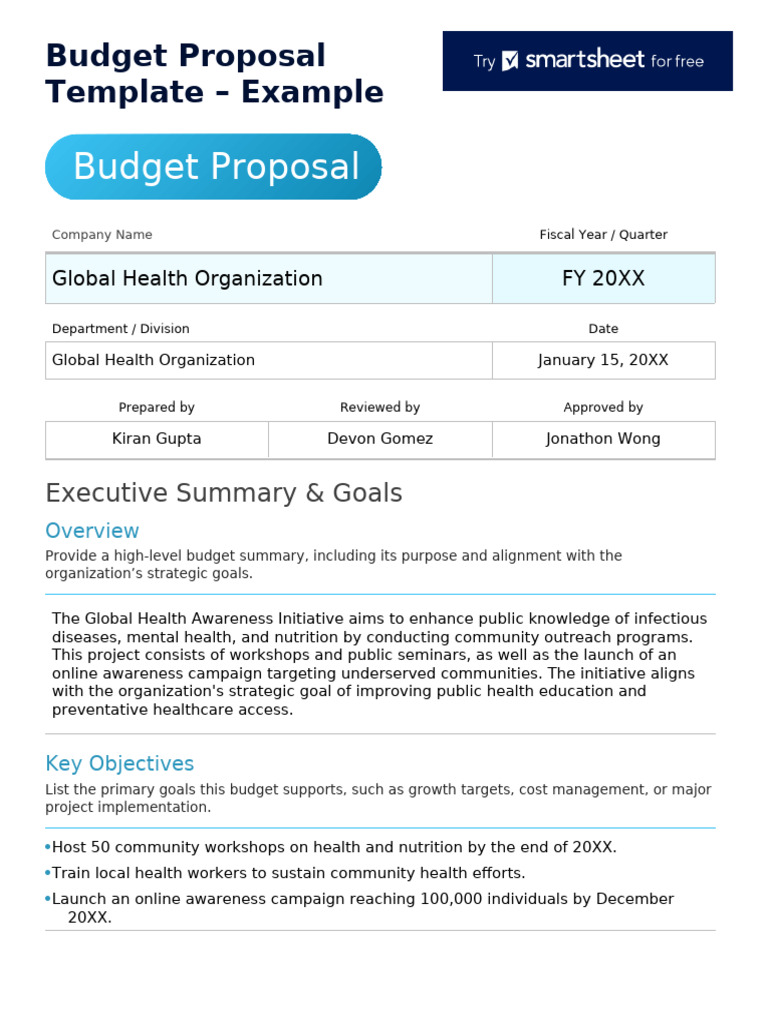 Global Health Budget Proposal Template | PDF | Expense | Budget