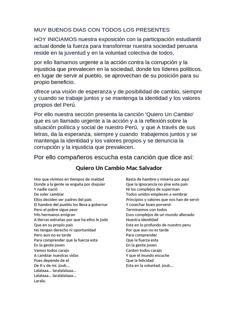Exposicion Quiero Un Cambio | PDF