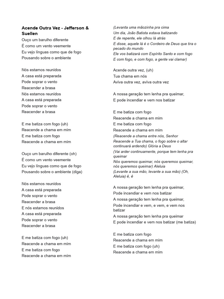 Acende Outra Vez - Jefferson & Suellen | PDF | Crença e doutrina ...
