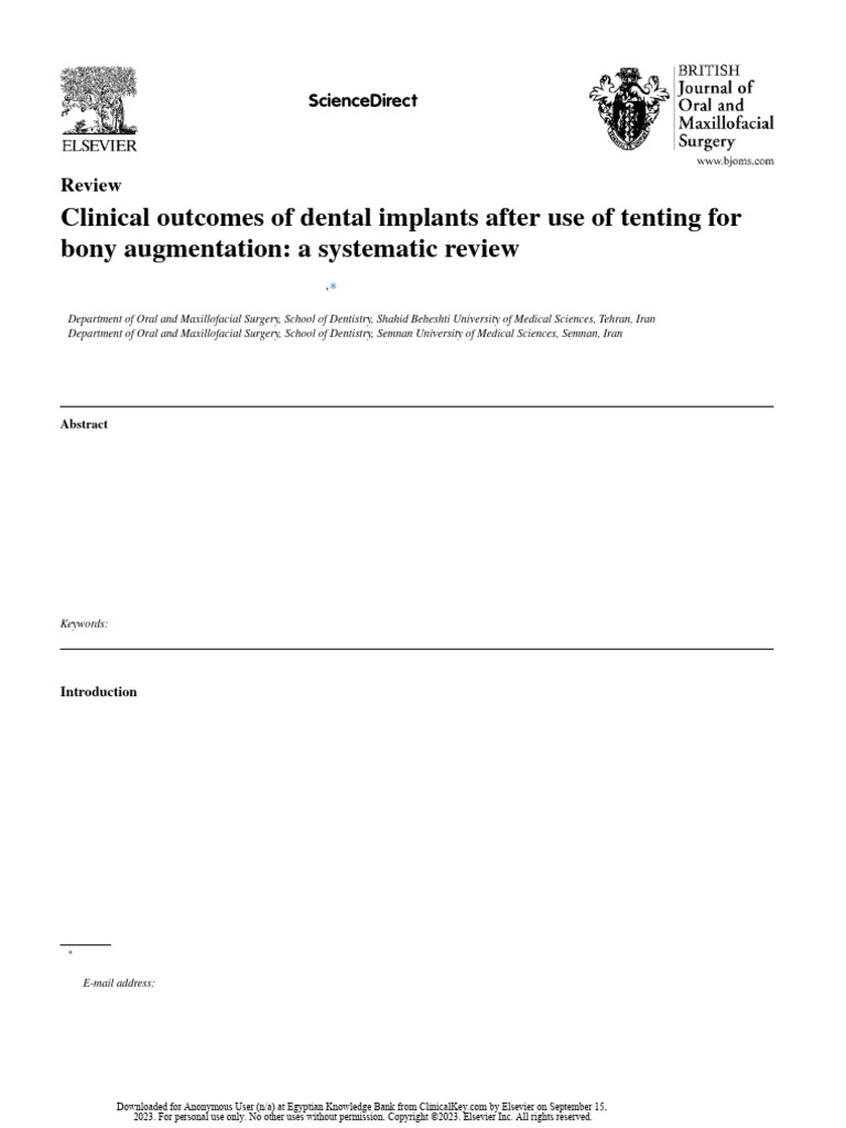 Clinical Outcomes of Dental Implants After Use of Tenting For Bony ...